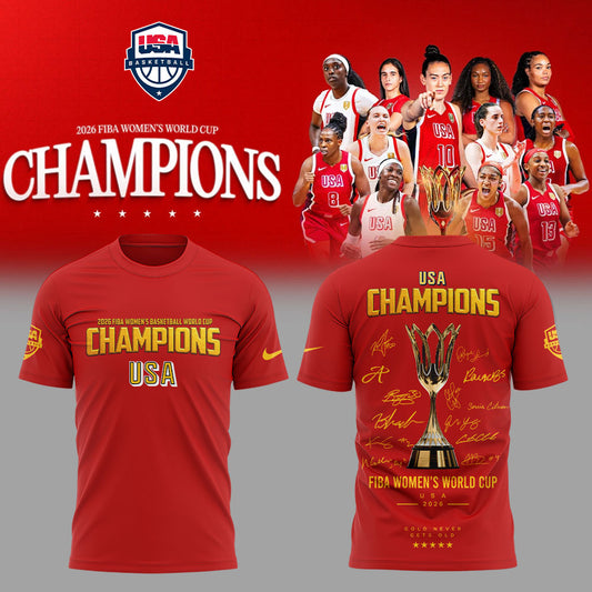 .  Team USA FIBA World Cup 2026 FIBA WOMEN’S WORLD CUP CHAMPIONS Red Signature Shirt