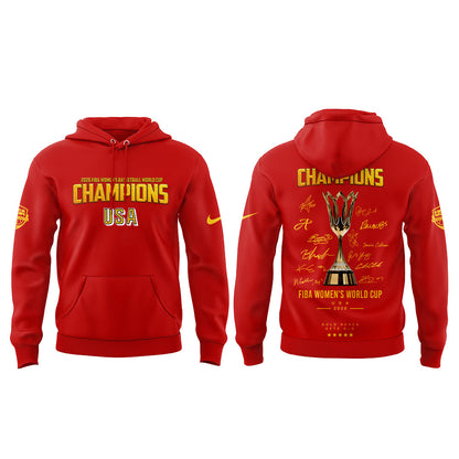 .  Team USA FIBA World Cup 2026 FIBA WOMEN’S WORLD CUP CHAMPIONS Red Signature Hoodie