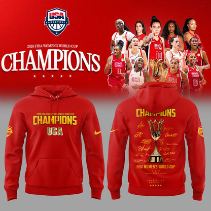 .  Team USA FIBA World Cup 2026 FIBA WOMEN’S WORLD CUP CHAMPIONS Red Signature Hoodie