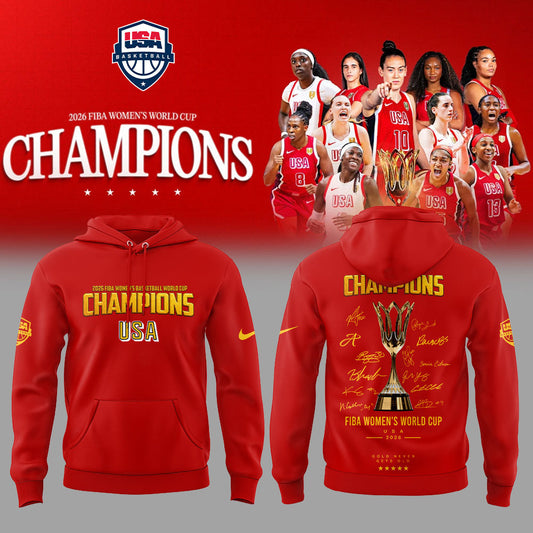 .  Team USA FIBA World Cup 2026 FIBA WOMEN’S WORLD CUP CHAMPIONS Red Signature Hoodie
