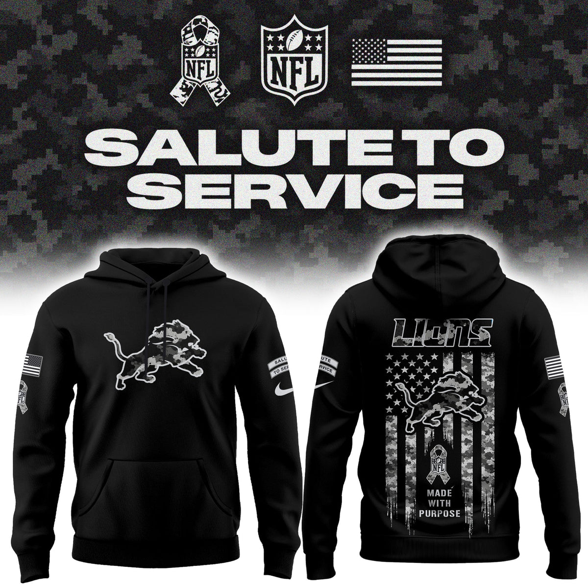 Limited Edition Detroit Lions Salute To Service “Made With Purpose” Hoodie