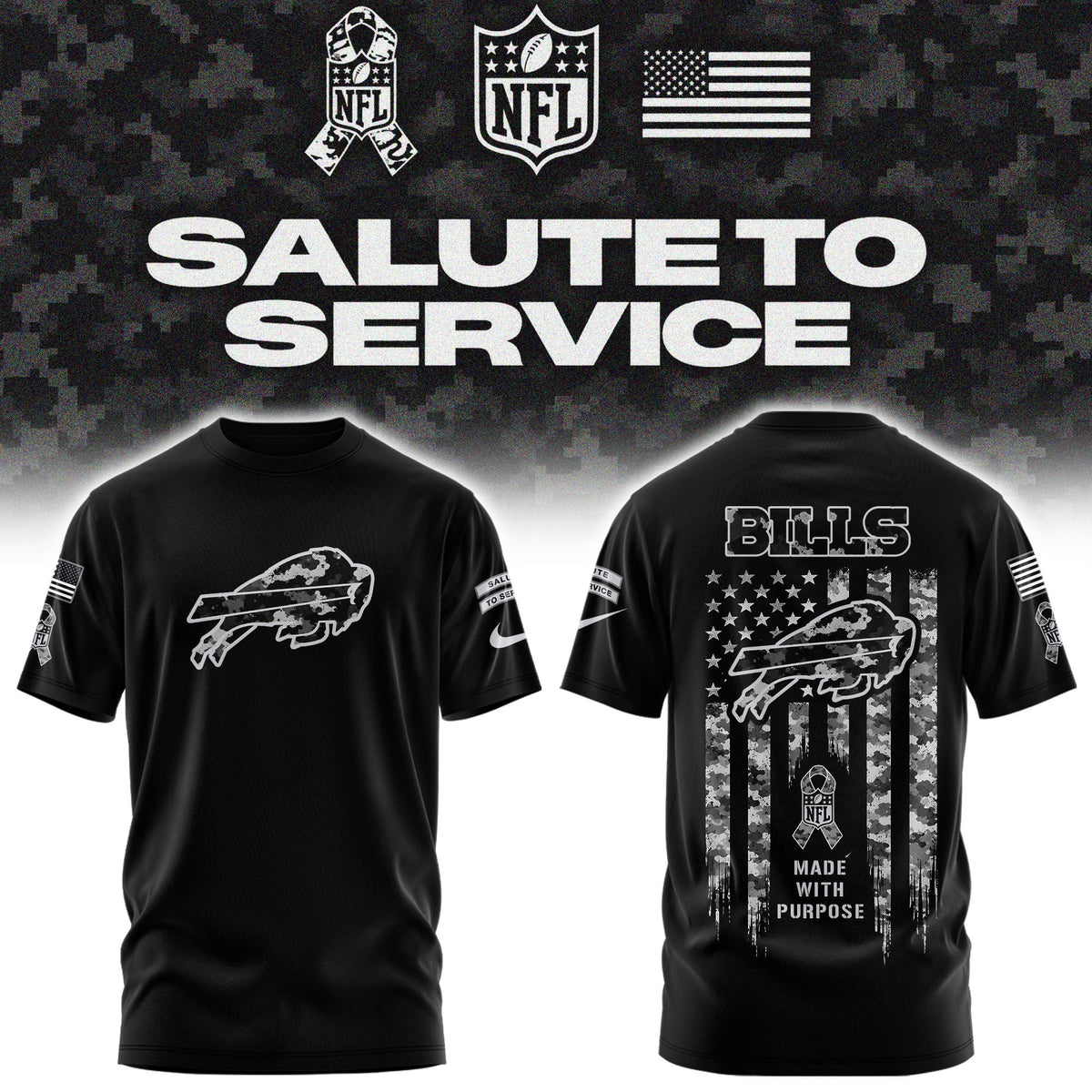 Limited Edition Buffalo Bills Salute To Service “Made With Purpose” T-shirt