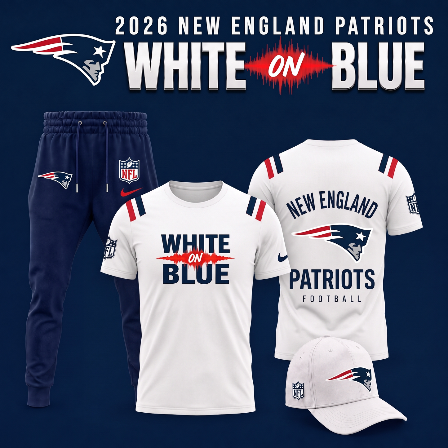 NE Patriots - White on Blue 2026