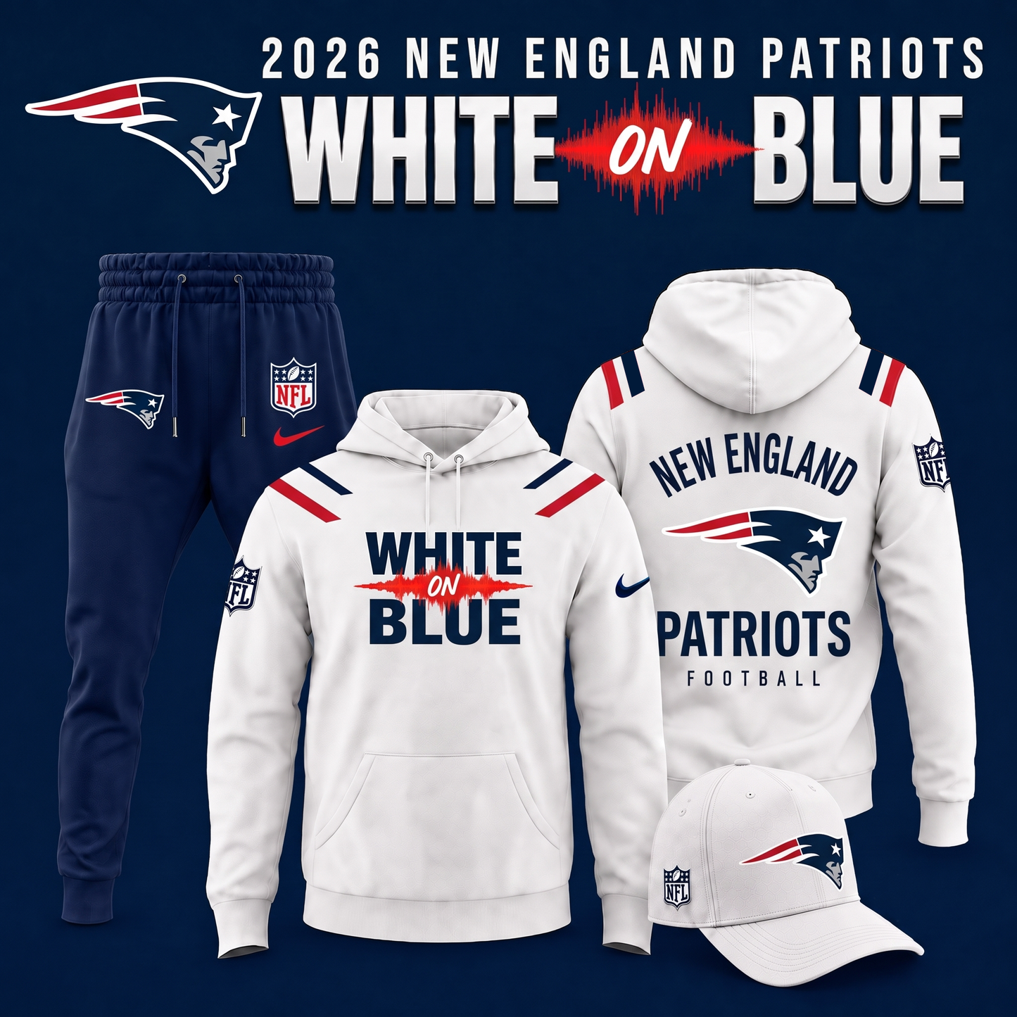 NE Patriots - White on Blue 2026