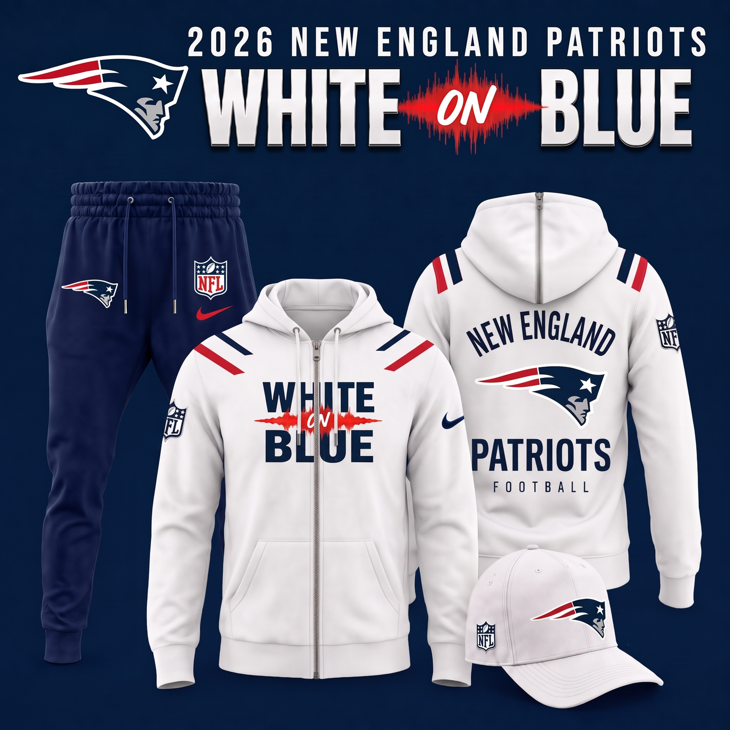 NE Patriots - White on Blue 2026