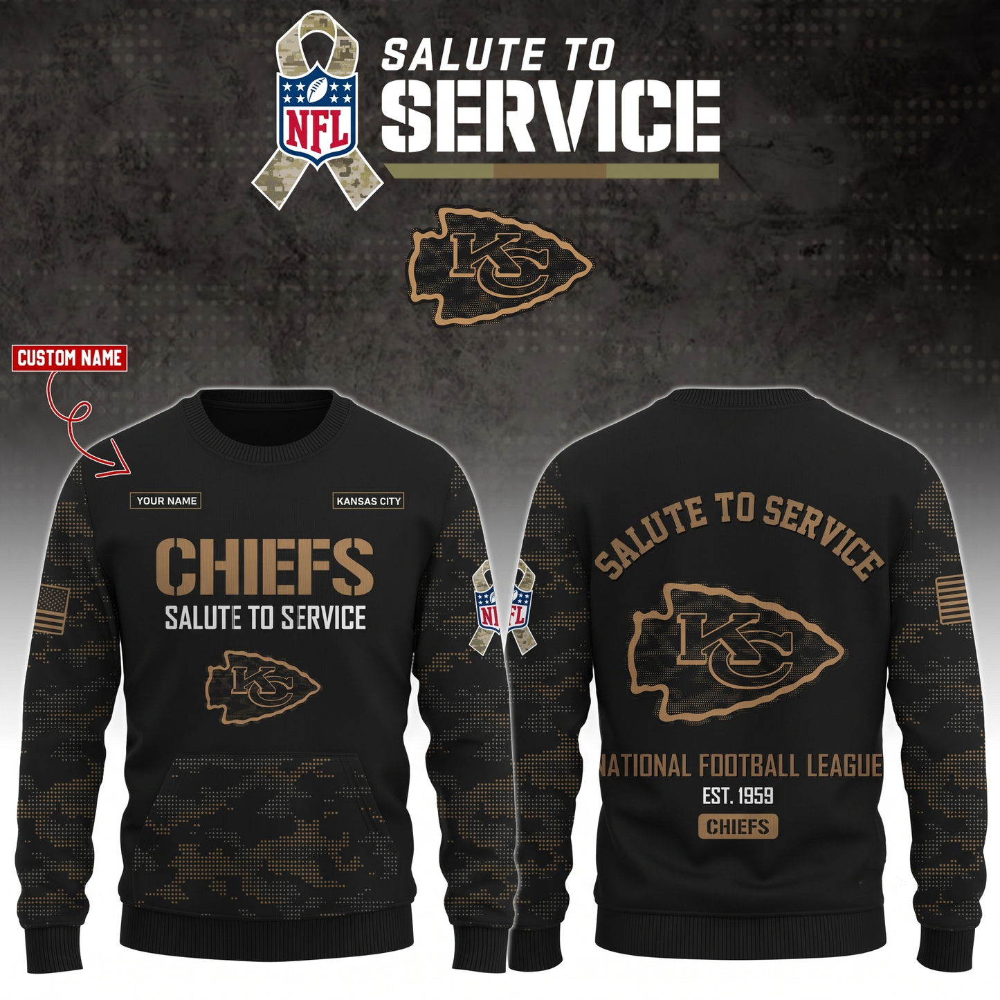 Chiefs 2026 Salute To Service Camo Sweater