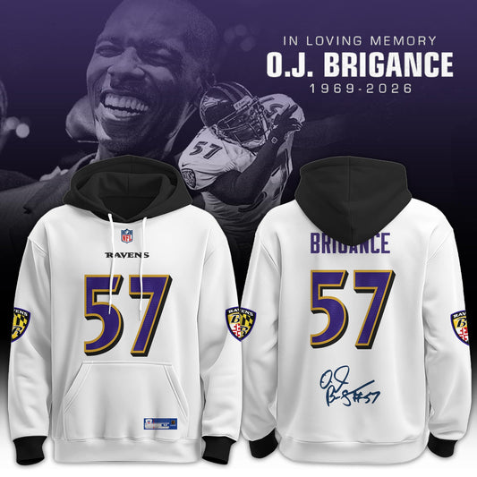 In Loving Memory O.J. Brigance 57 Memorial Football Jersey – White Tribute Fan Hoodie
