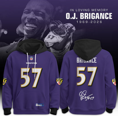 In Loving Memory O.J. Brigance 57 Memorial Football Jersey – Purple Tribute Fan Hoodie