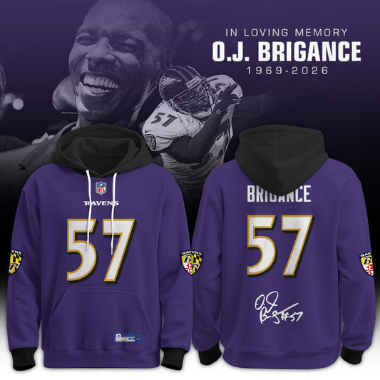 In Loving Memory O.J. Brigance 57 Memorial Football Jersey – Purple Tribute Fan Hoodie