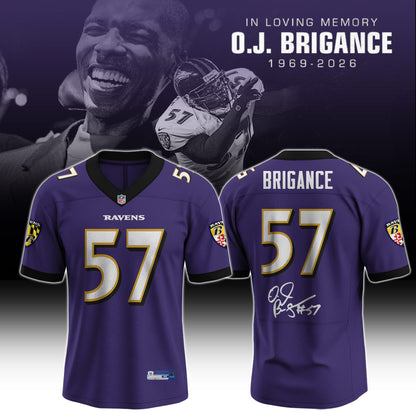 In Loving Memory O.J. Brigance 57 Memorial Football Jersey – Purple Tribute Fan Jersey
