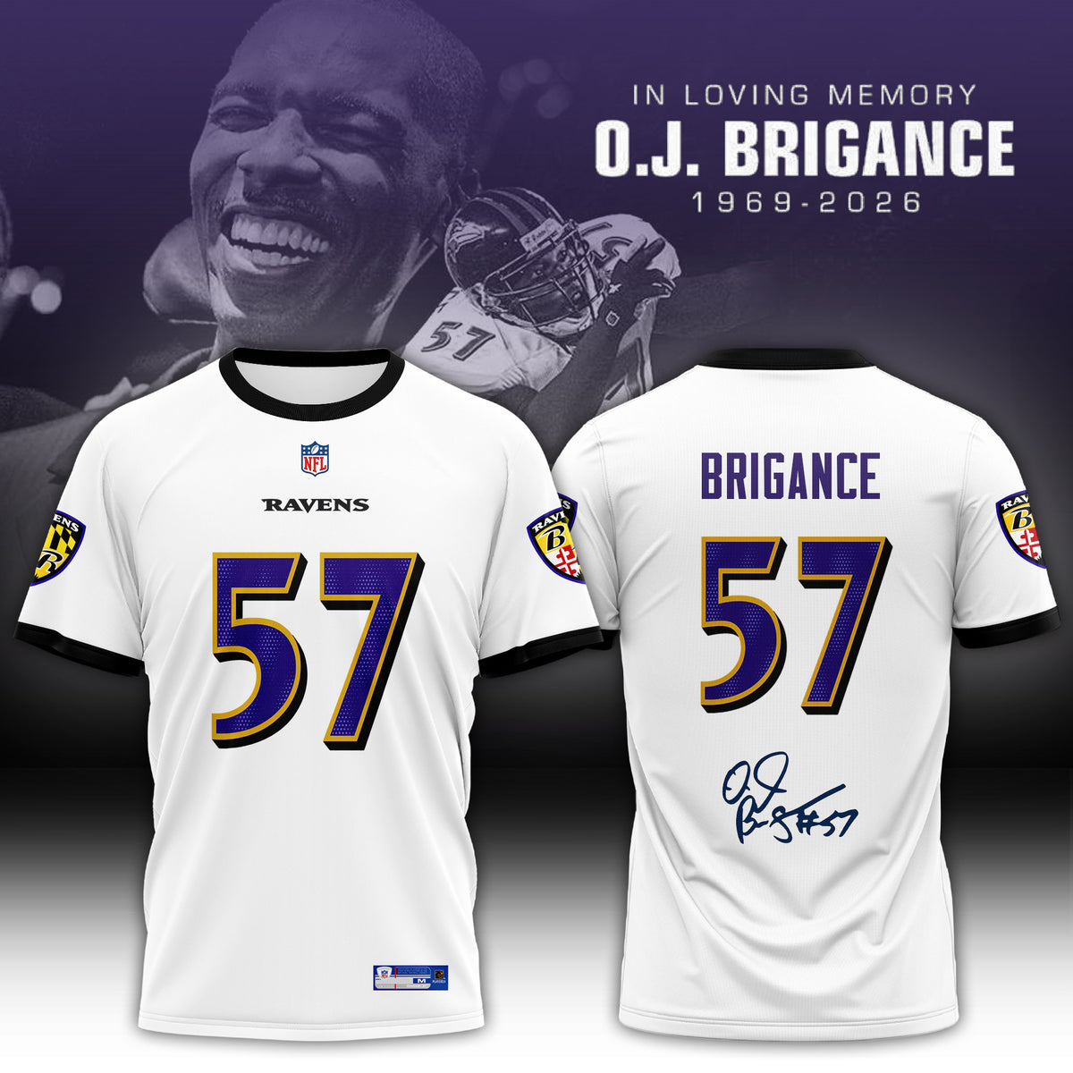 In Loving Memory O.J. Brigance 57 Memorial Football Jersey – White Tribute Fan Tshirt