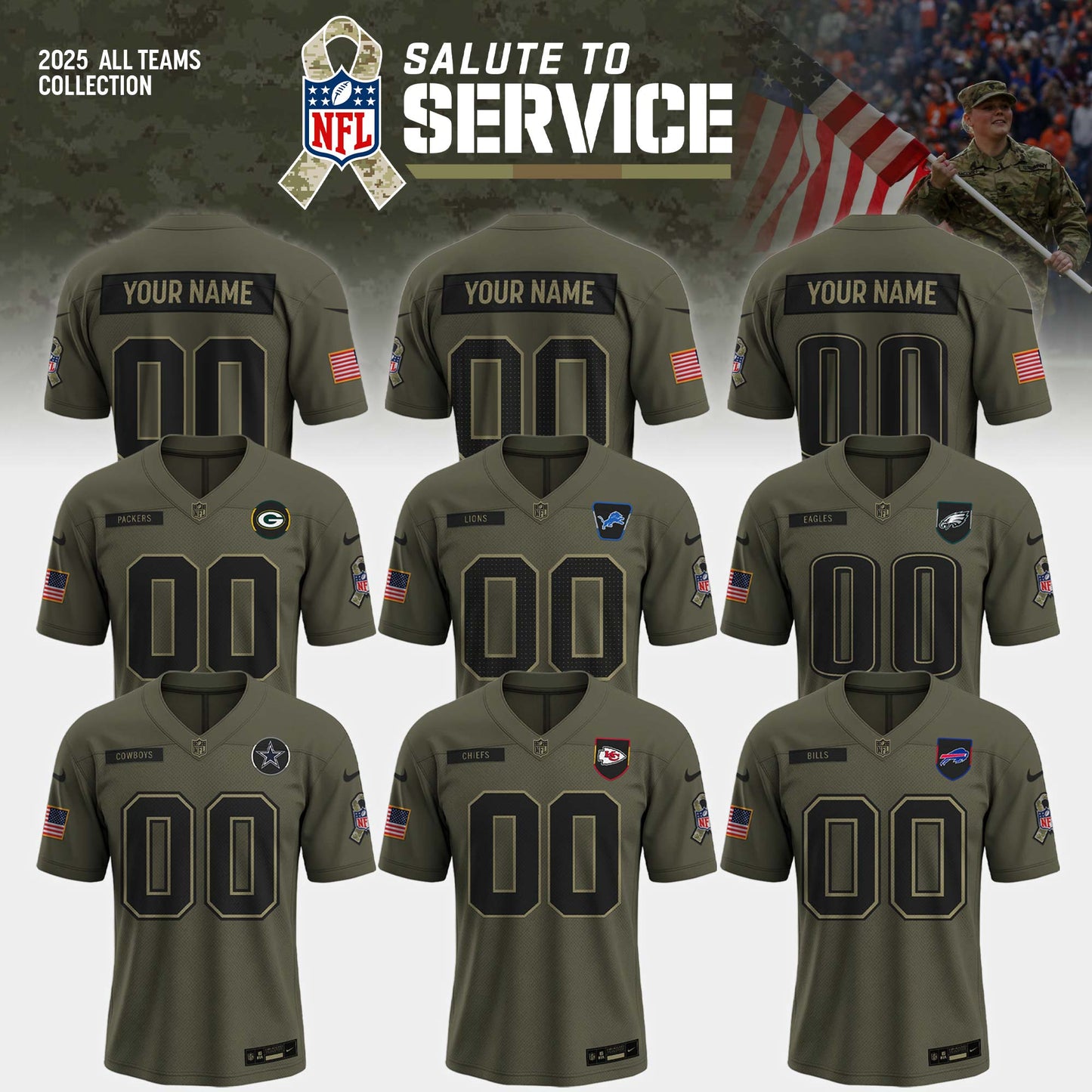 _ NFL Teams 2025 Salute to Service Limited Custom Jersey