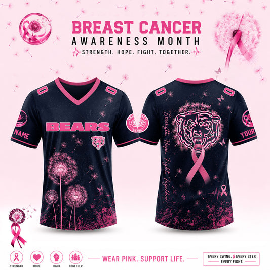 Limited Edition Chicago Bears 2026 Breast Cancer Awareness x Dandelion of Hope V-neck Short Sleeve Jersey