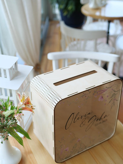 Boho square card holders, wildflower card box, wedding post box, square card box, post box for cards, wedding card box, floral box for cards