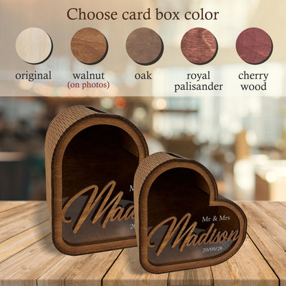 Heart Shaped Wedding Card Box: Custom Flower Wood Money Case, Wedding Envelope Box