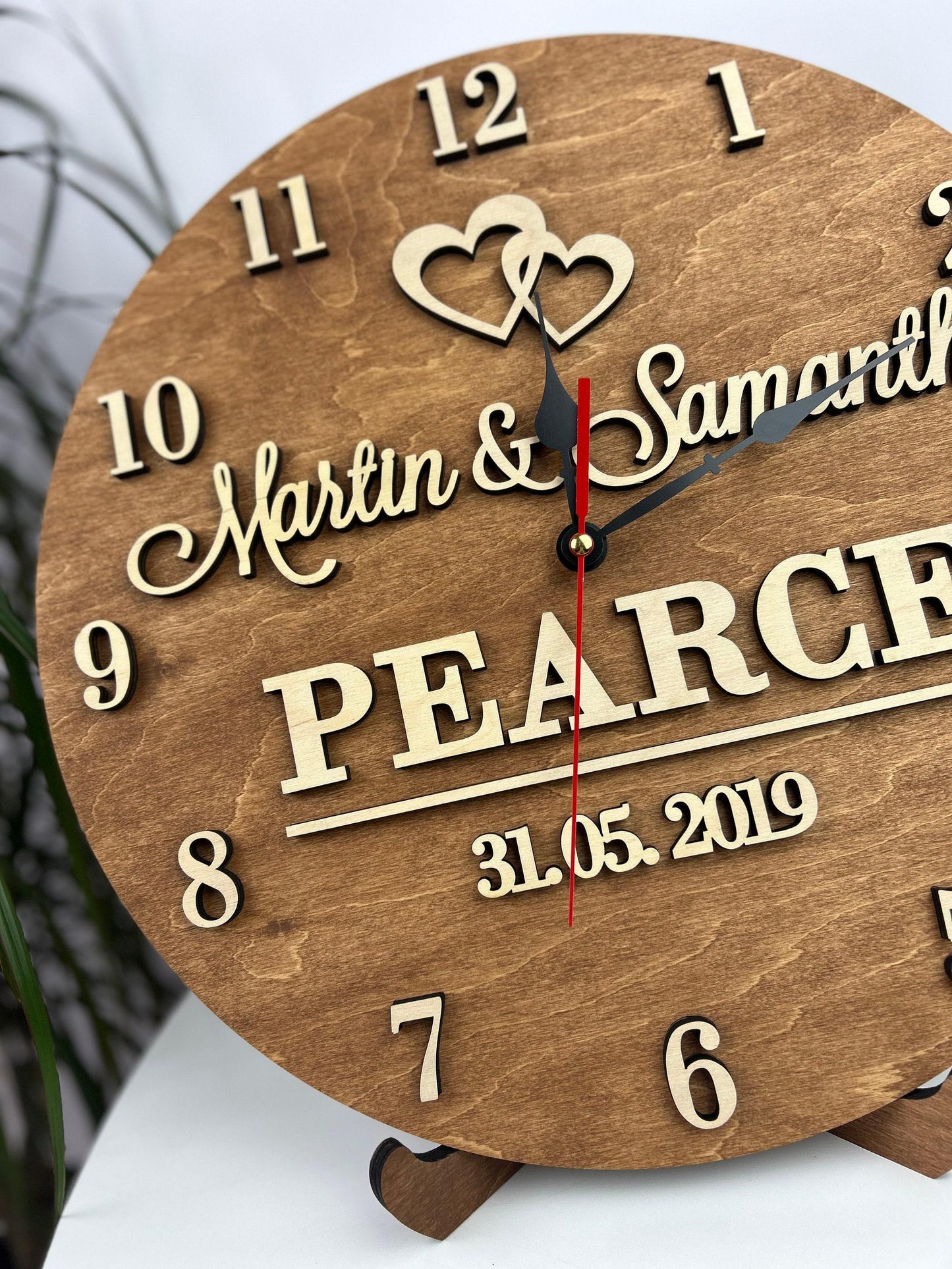 Boho wood engraved clock, personalized family name clock, ideas clock decor, handmade wood clock, custom name clock, housewarming ideas
