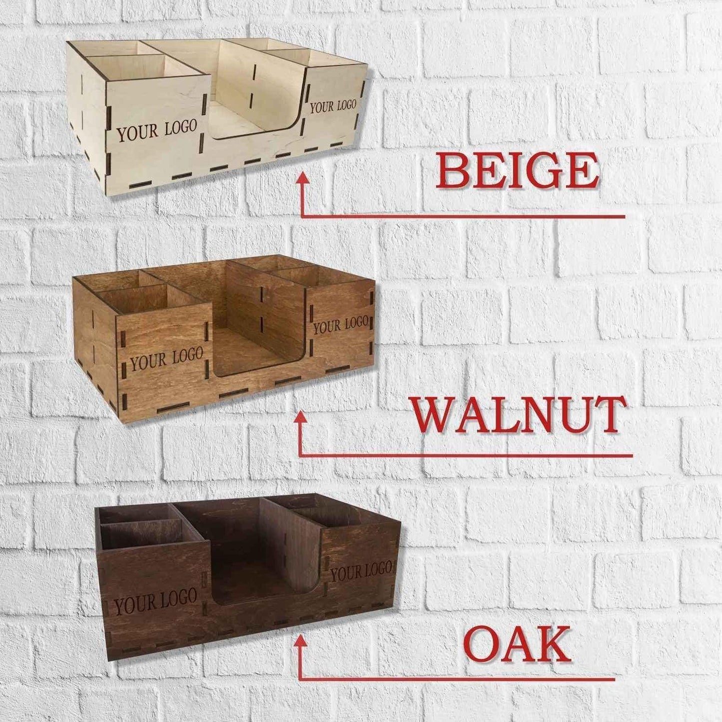Coffee Station Organizer, Wood Napkin Holder, Custom Logo Gift, Countertop Storage