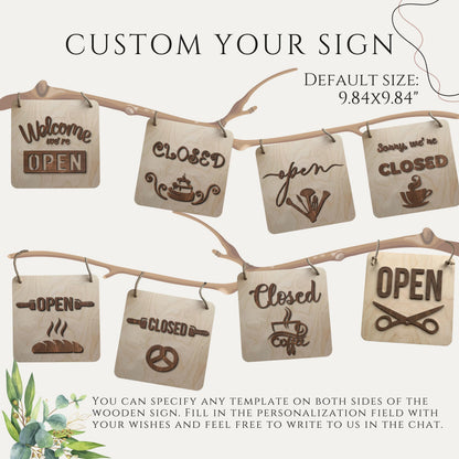 Double Sided Door Signs, Wooden Open Closed Sign & Boutique Business Logo Sign