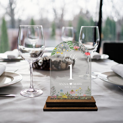 Wildflower bridal numbers set, wedding table number, table number set, clear table number, wedding table decor, arch floral table number
