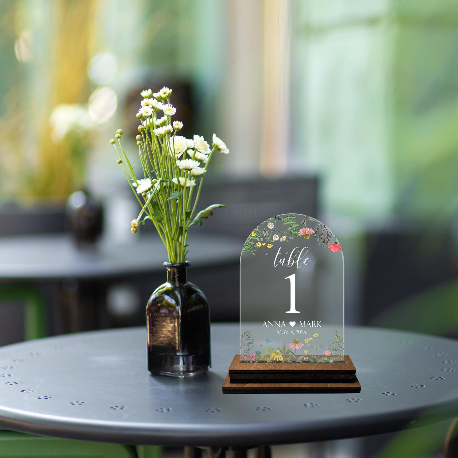 Wildflower bridal numbers set, wedding table number, table number set, clear table number, wedding table decor, arch floral table number