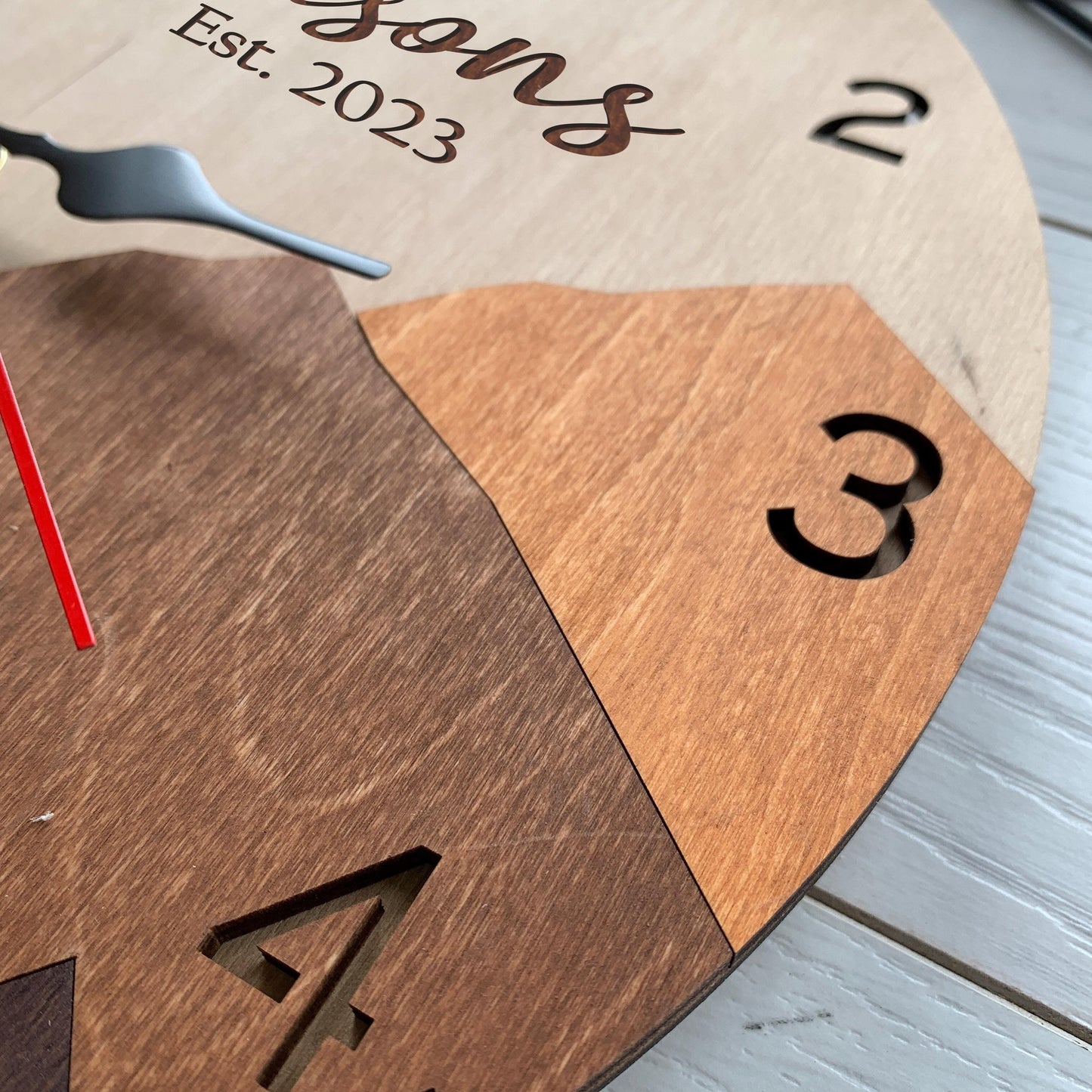 Personalized family name clock, anniversary clock, home gift for couple, mountain wall clock, wall clock decor, 5th anniversary gift