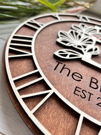 Custom wood clock, personalized clock, wall clock, wooden anniversary, wall clock unique, wooden watch, unique home decor, 5th anniversary