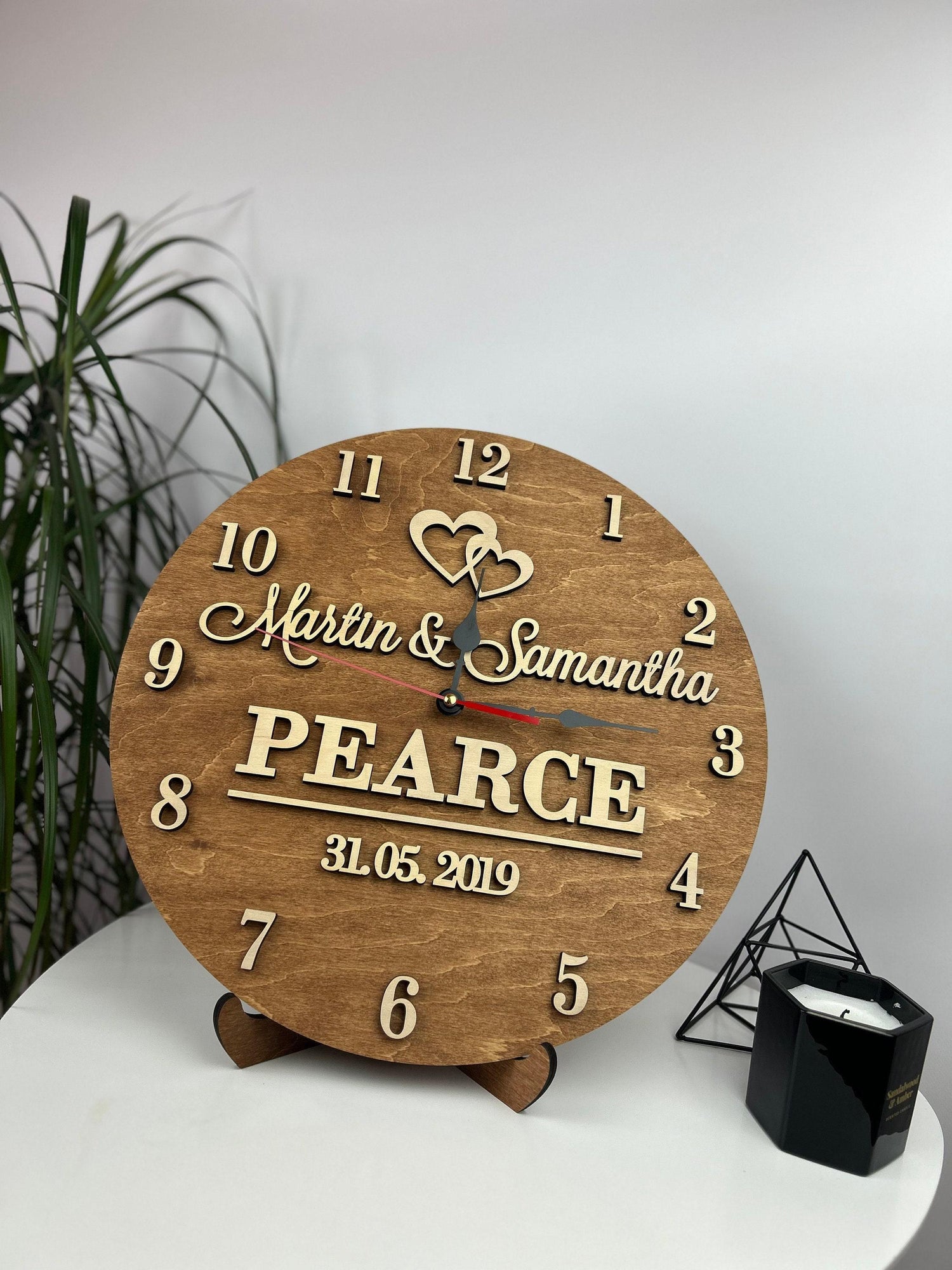 Family name clock, 5th anniversary gift, gift for couple, engraved name clock