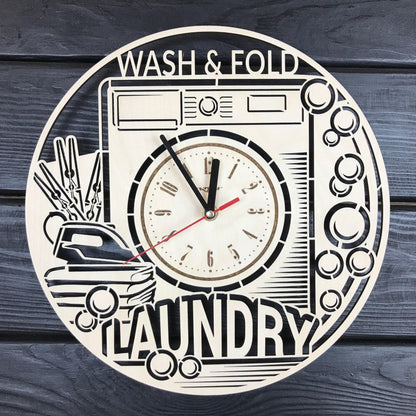 Laundry Room Wall Clock Hanging Laundry Wall Art Wood Decod for Laundry Room Personalized Sign for Wall Poster Laundry Room Gift Ideas