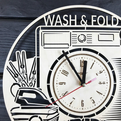 Laundry Room Wall Clock Hanging Laundry Wall Art Wood Decod for Laundry Room Personalized Sign for Wall Poster Laundry Room Gift Ideas