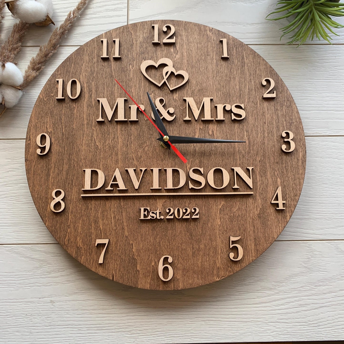 Personalized 5th Anniversary Clock, Wood Housewarming Gift, Family Name Sign, Gift for Him Her