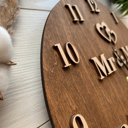 Personalized 5th Anniversary Clock, Wood Housewarming Gift, Family Name Sign, Gift for Him Her