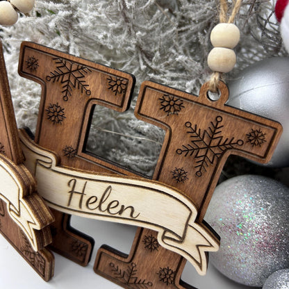 Family wooden monogram ornament, Christmas tree decor, 2025 ornament Christmas decor, personalized family gift, custom ornament