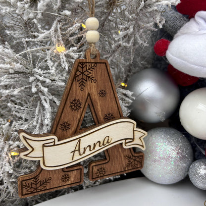Family wooden monogram ornament, Christmas tree decor, 2025 ornament Christmas decor, personalized family gift, custom ornament