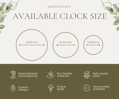 Large Mountain Wall Clock, Custom Last Name Sign & 5th Anniversary Gift