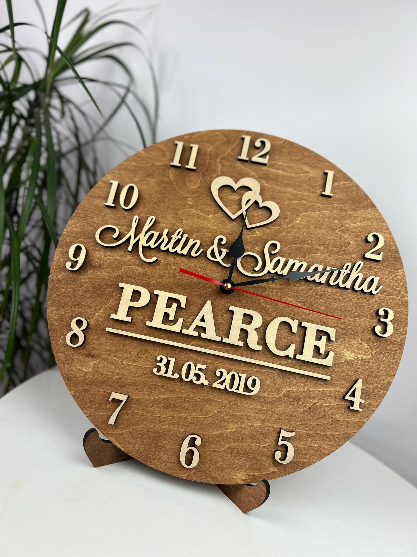 Boho wood engraved clock, personalized family name clock, ideas clock decor, handmade wood clock, custom name clock, housewarming ideas