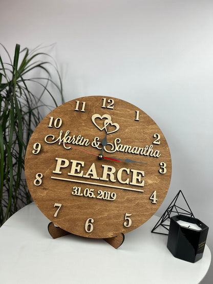 Boho wood engraved clock, personalized family name clock, ideas clock decor, handmade wood clock, custom name clock, housewarming ideas