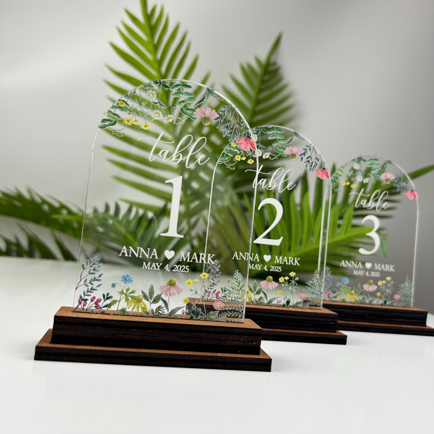 Wildflower bridal numbers set, wedding table number, table number set, clear table number, wedding table decor, arch floral table number