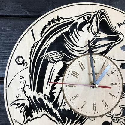 Fishing Wall Clock Wood Gift For Men Fisherman Gift 5th Anniversary Personalized Fishing Poster Wood Hanging Custom Fishing Wood Cutout