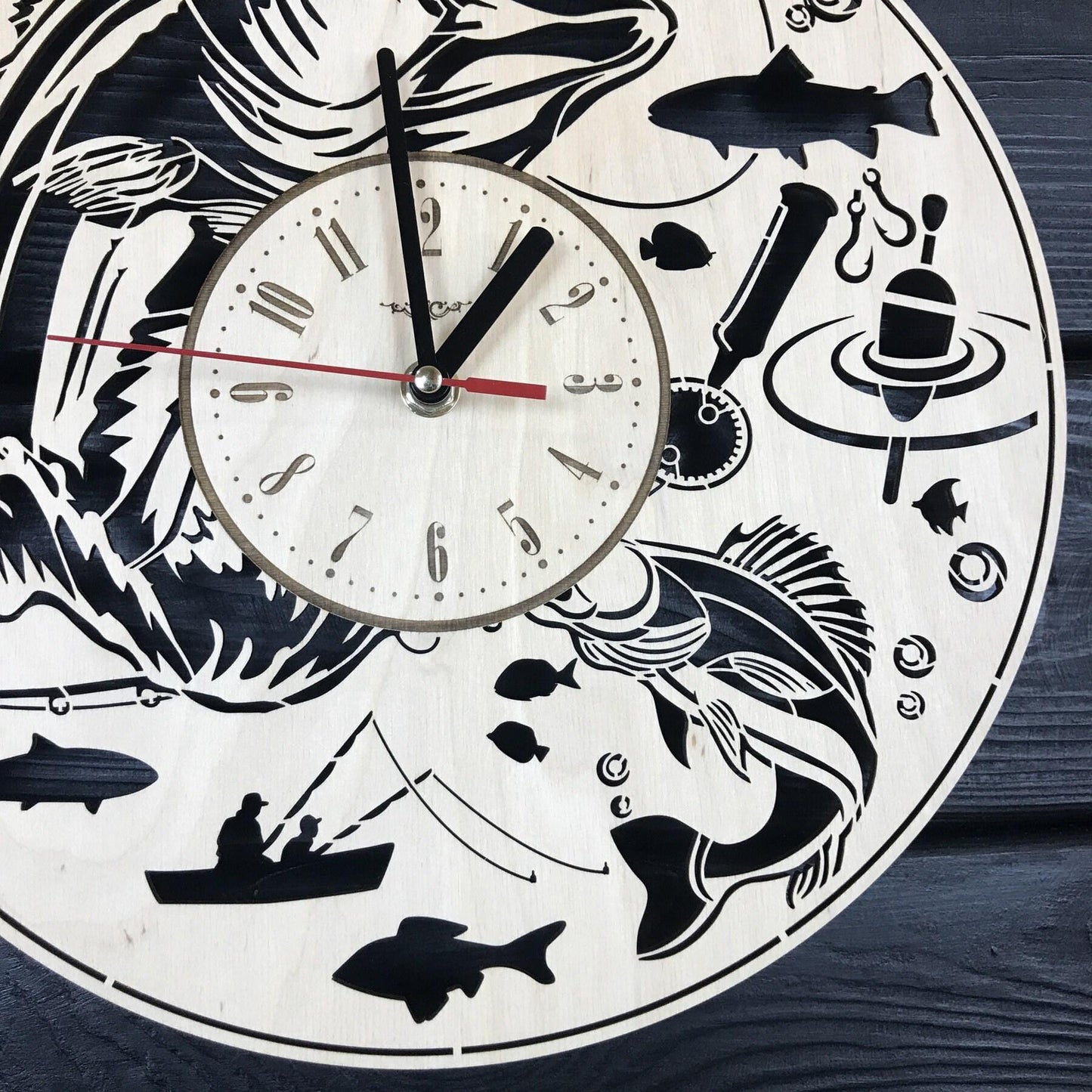 Fishing Wall Clock Wood Gift For Men Fisherman Gift 5th Anniversary Personalized Fishing Poster Wood Hanging Custom Fishing Wood Cutout