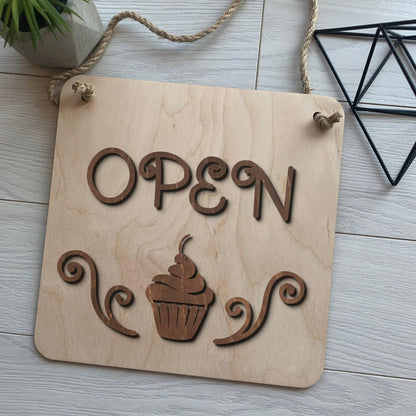 Custom Business Sign, Wooden Open Closed Sign & Storefront Door Hanger
