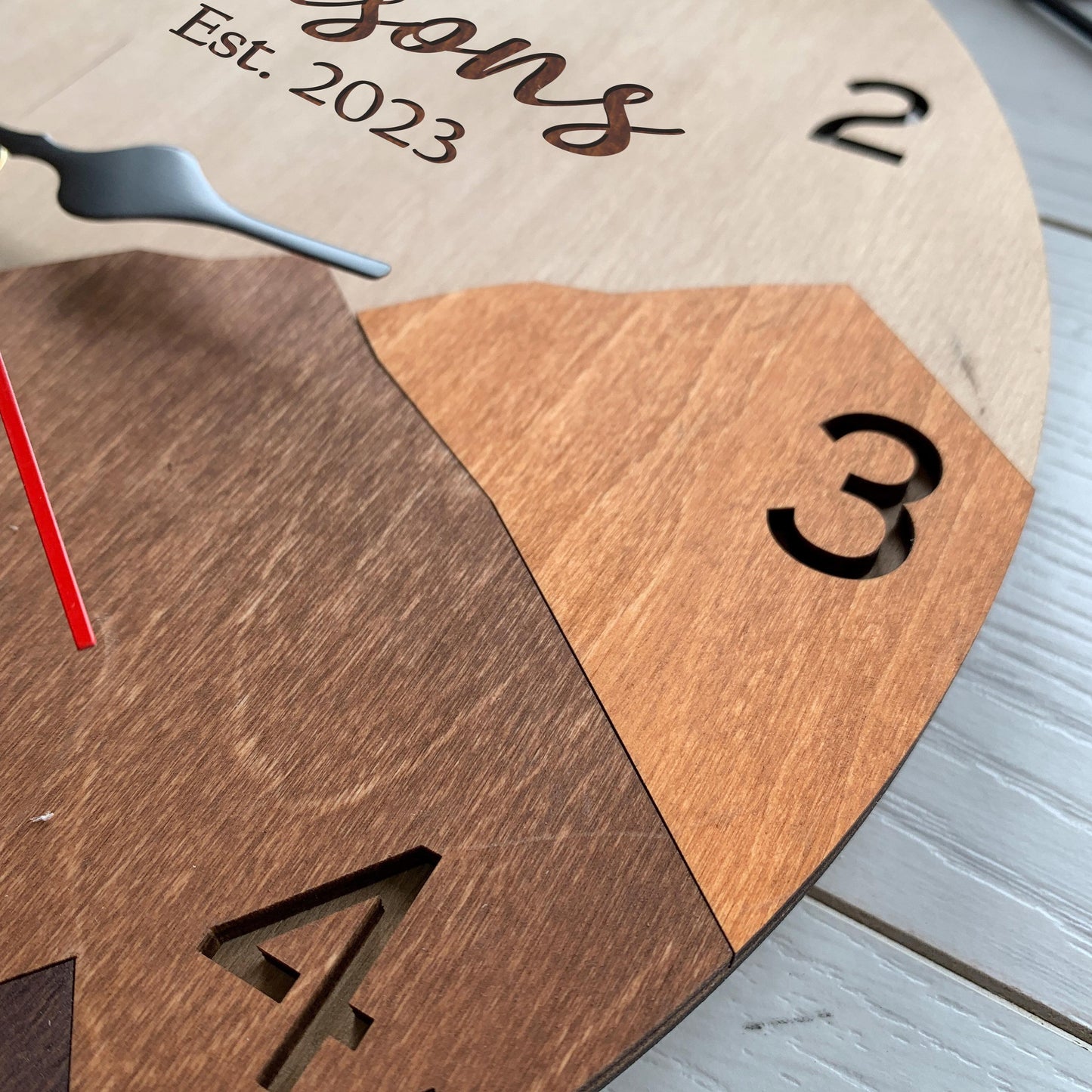 Personalized Family Name Sign, Mountain Wall Clock & 5th Anniversary Gift