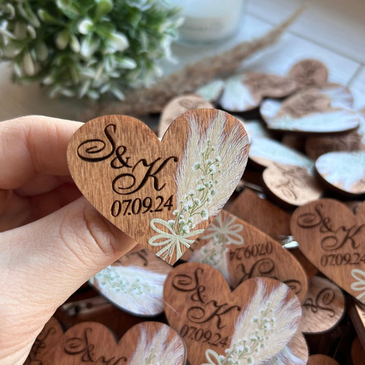 Wedding Boutonnieres Wood Tags For Guests Custom Wedding Heart Shaped Pins In Bulk