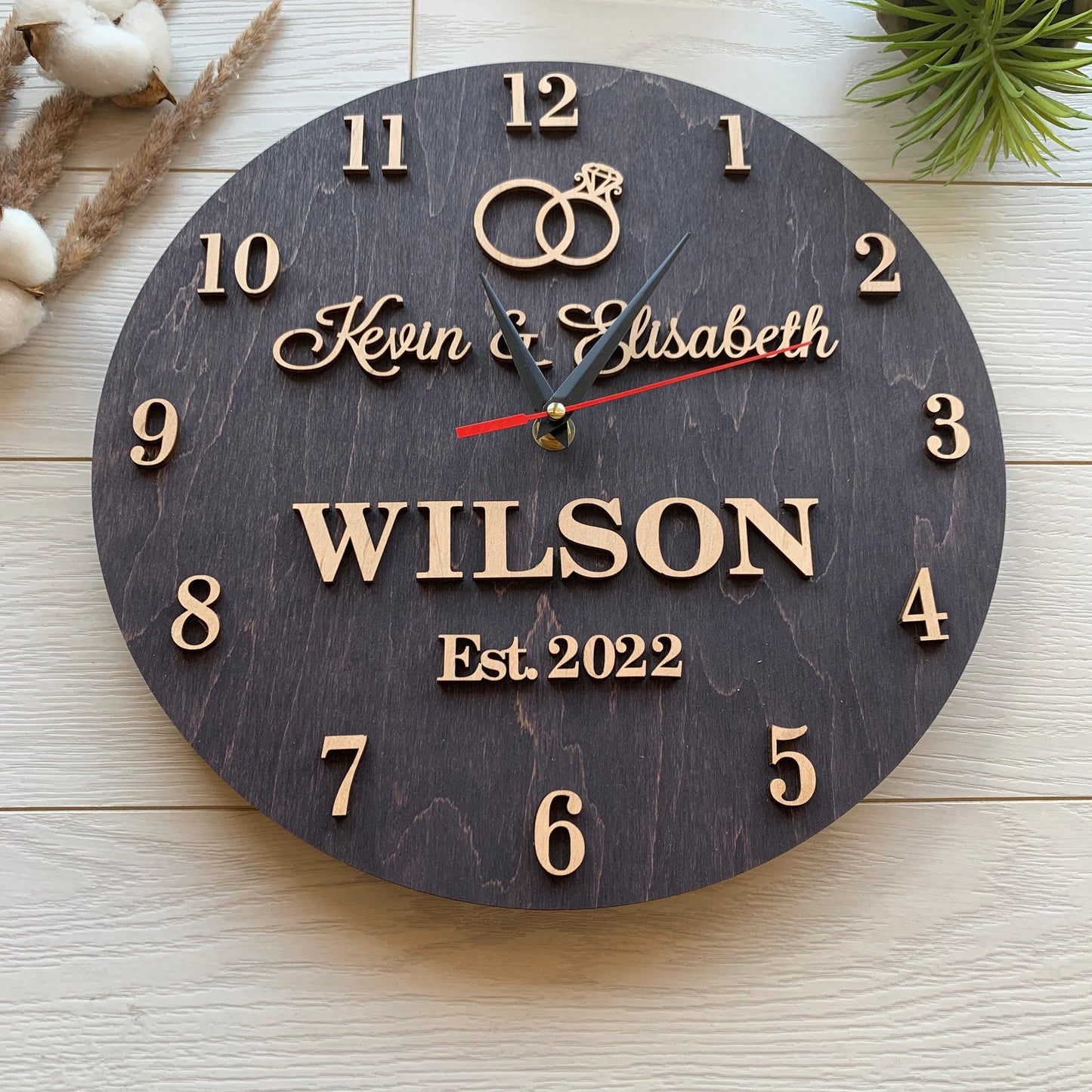 5th Anniversary Gift for Couple, Personalized Wall Clock & Family Name Sign
