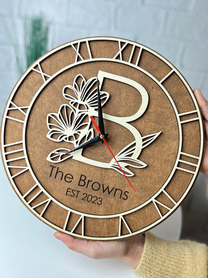 Custom wood clock, personalized clock, wall clock, wooden anniversary, wall clock unique, wooden watch, unique home decor, 5th anniversary