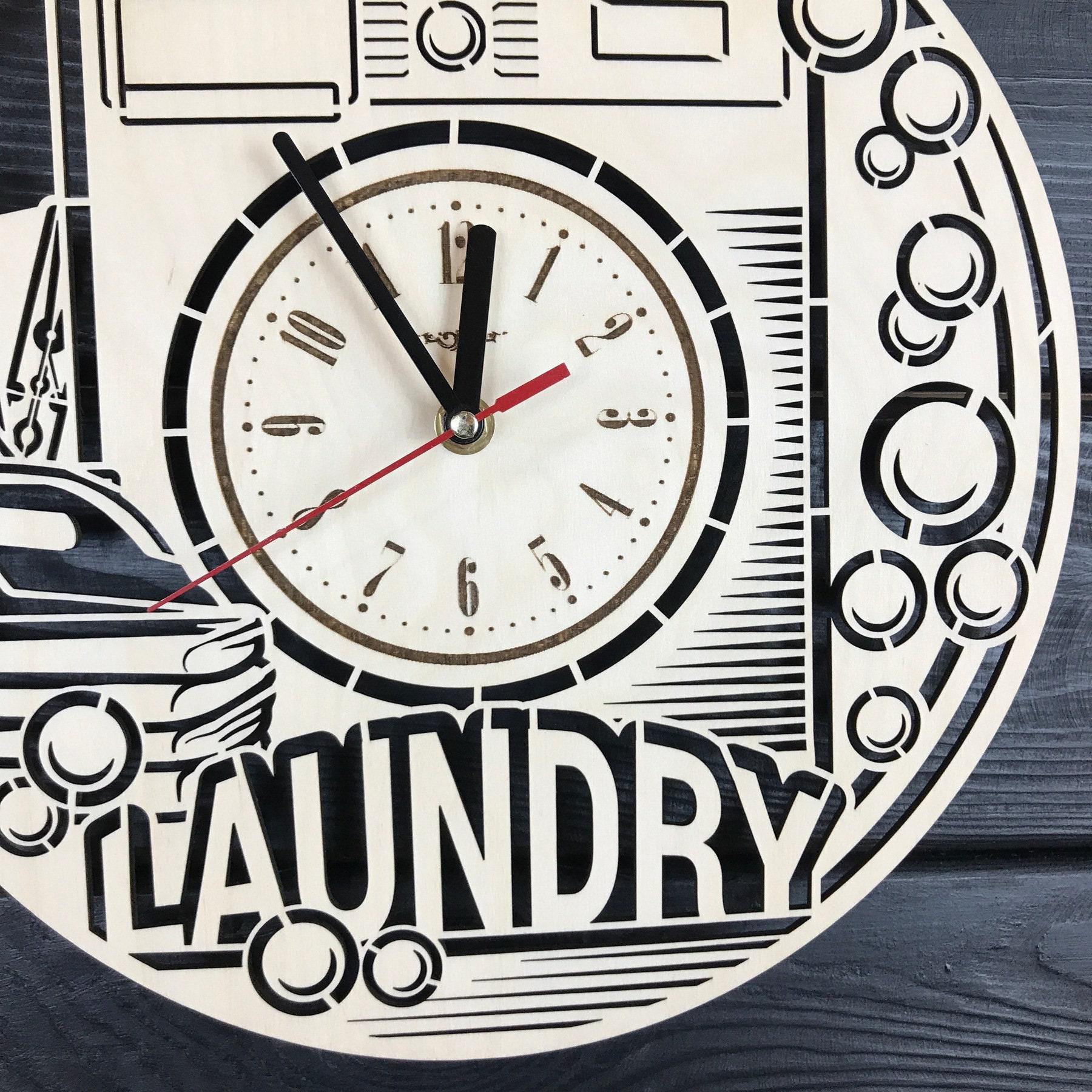 Laundry Room Wall Clock Hanging Laundry Wall Art Wood Decod for Laundry Room Personalized Sign for Wall Poster Laundry Room Gift Ideas