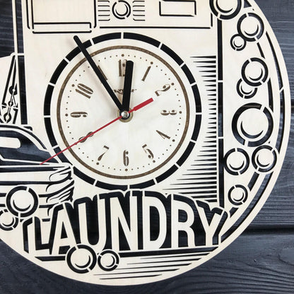 Laundry Room Wall Clock Hanging Laundry Wall Art Wood Decod for Laundry Room Personalized Sign for Wall Poster Laundry Room Gift Ideas