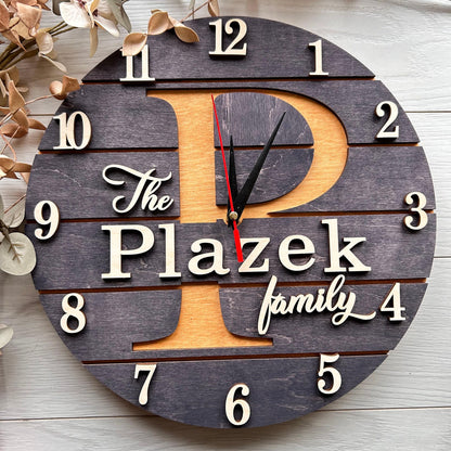 Last Name Sign Clock, Modern Farmhouse Wall Decor & Wedding Gift for Couple