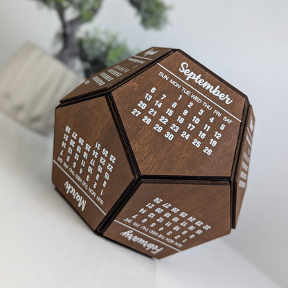 Geometric Calendar 2026, Math Professor Gift & 3D Wooden Dodecahedron