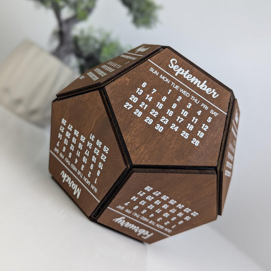 Geometric Calendar 2026, Math Professor Gift & 3D Wooden Dodecahedron