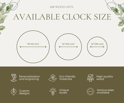 Family Name Clock, Personalized Wood Wall Clock & Wildflower Decor